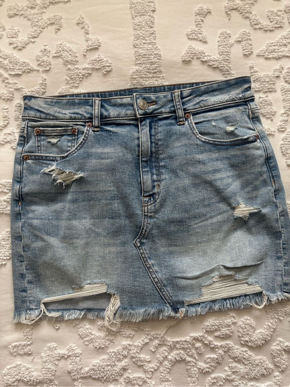American Eagle Outfitters Light Blue Distressed Denim Mini Skirt